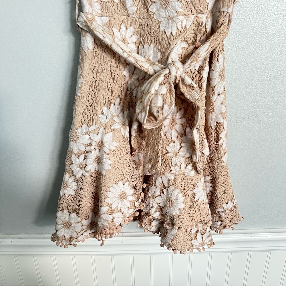 Saints and Secrets Floral Faux Wrap Ruffle Lace Mini Dress - Picture 11 of 15